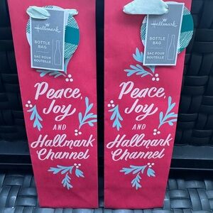 Hallmark Festive Red Bottle Bag with Blue Accents